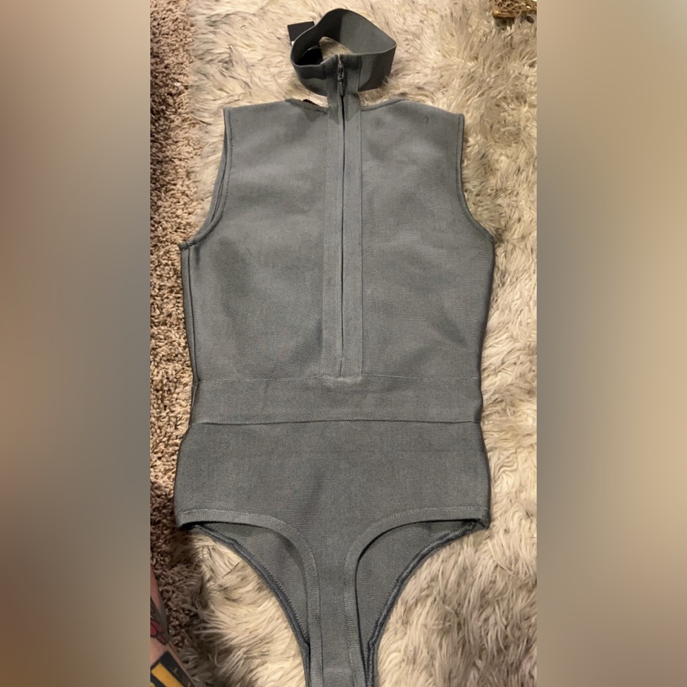 Miss Lola Gray Sleeveless Mock Neck Bodysuit